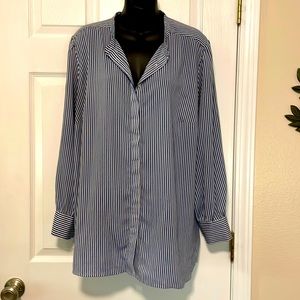 Sale!Loft Plus blue & white collarless long sleeve button down shirt.  US SZ 18